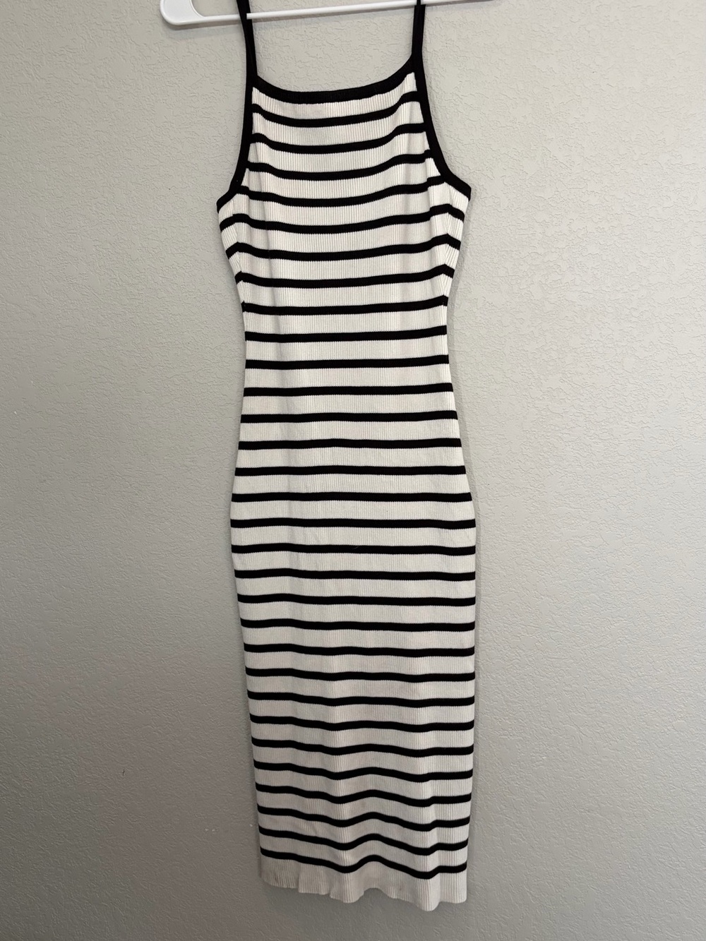 Freshman Black & White Striped Midi Slip Dress